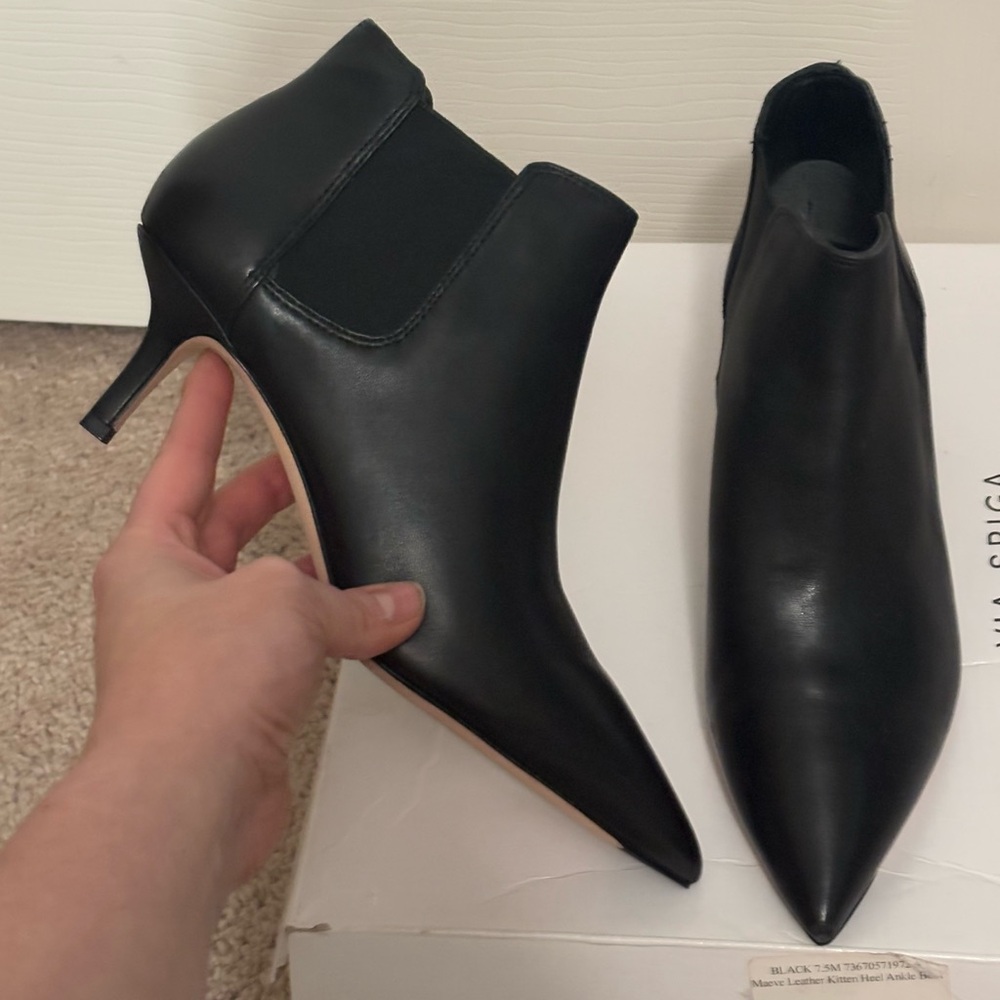 NEW Via Spiga | Maeve Black Leather Boots Point Toe Sz 7.5